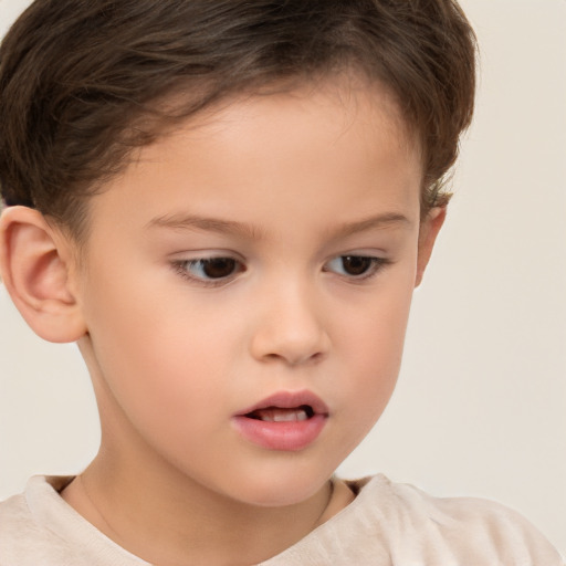 Neutral white child female with short  brown hair and brown eyes