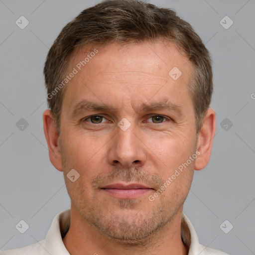 Neutral white adult male with short  brown hair and brown eyes