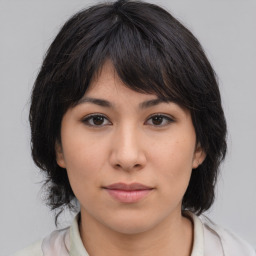 Neutral asian young-adult female with medium  brown hair and brown eyes