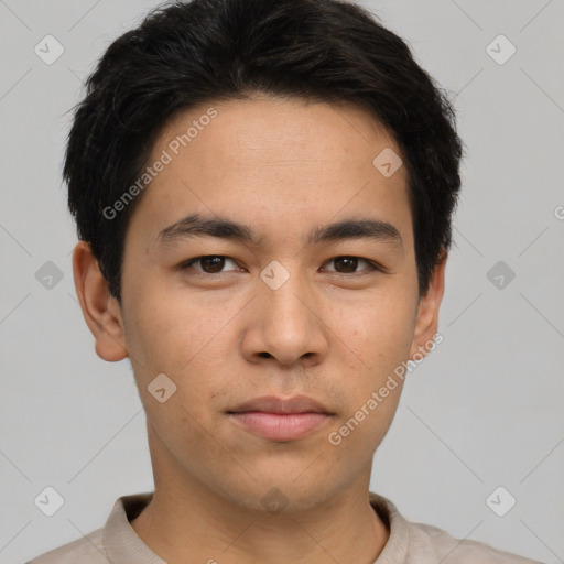 Neutral asian young-adult male with short  brown hair and brown eyes