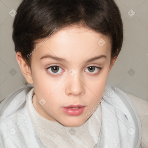 Neutral white child female with short  brown hair and brown eyes