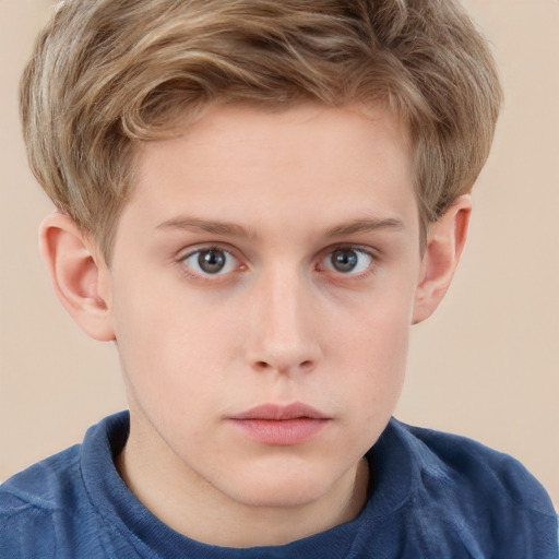 Neutral white child male with short  brown hair and grey eyes