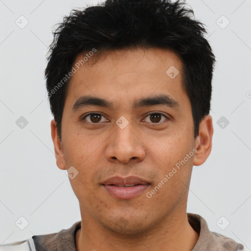 Neutral asian young-adult male with short  black hair and brown eyes