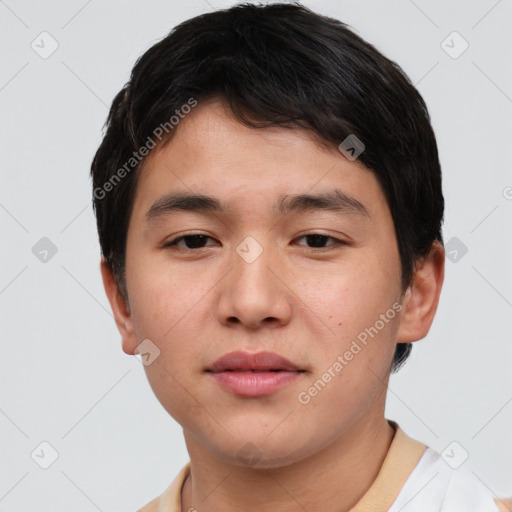 Neutral asian young-adult male with short  brown hair and brown eyes