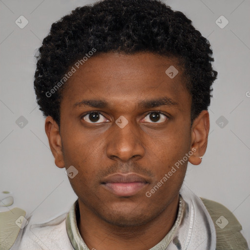 Neutral latino young-adult male with short  brown hair and brown eyes