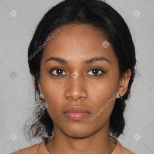 Neutral black young-adult female with long  black hair and brown eyes