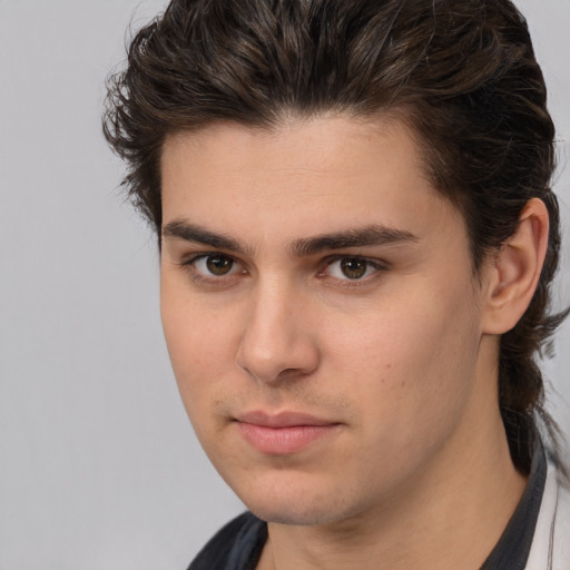 Neutral white young-adult male with medium  brown hair and brown eyes