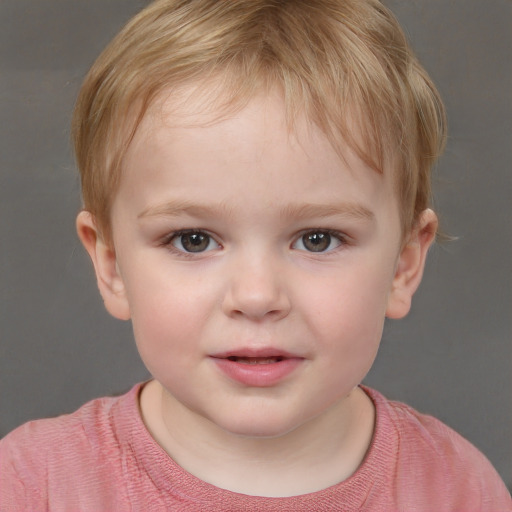 Neutral white child female with short  brown hair and grey eyes