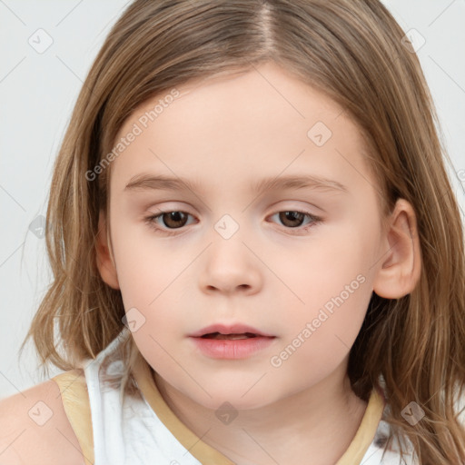 Neutral white child female with medium  brown hair and brown eyes