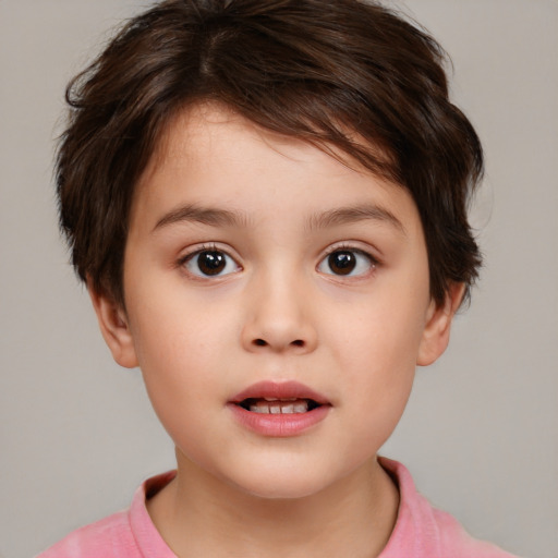 Neutral white child female with short  brown hair and brown eyes