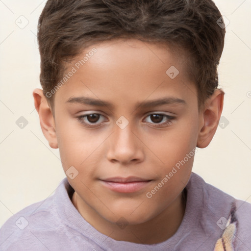 Joyful white child male with short  brown hair and brown eyes