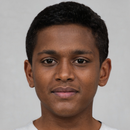 Neutral black young-adult male with short  brown hair and brown eyes