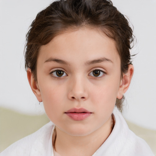 Neutral white child female with short  brown hair and brown eyes