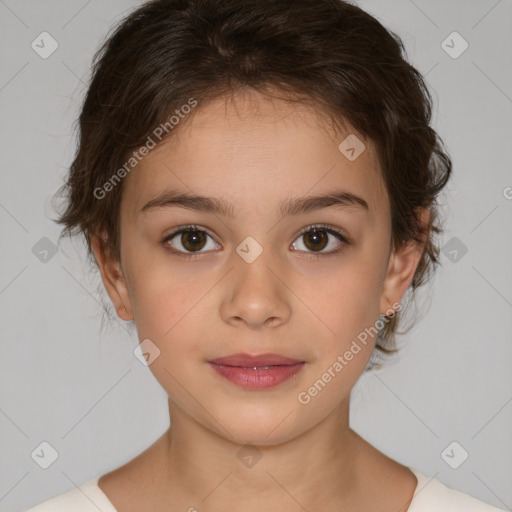 Neutral white child female with medium  brown hair and brown eyes