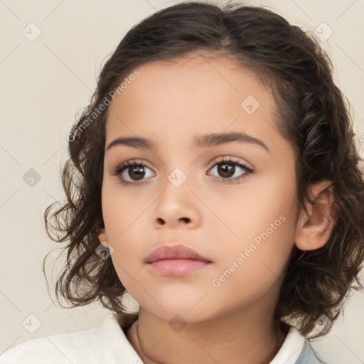 Neutral white child female with medium  brown hair and brown eyes