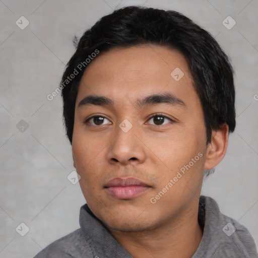 Neutral asian young-adult male with short  black hair and brown eyes