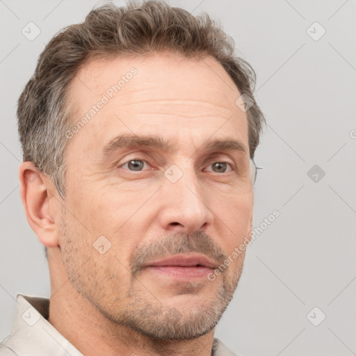 Neutral white adult male with short  brown hair and brown eyes