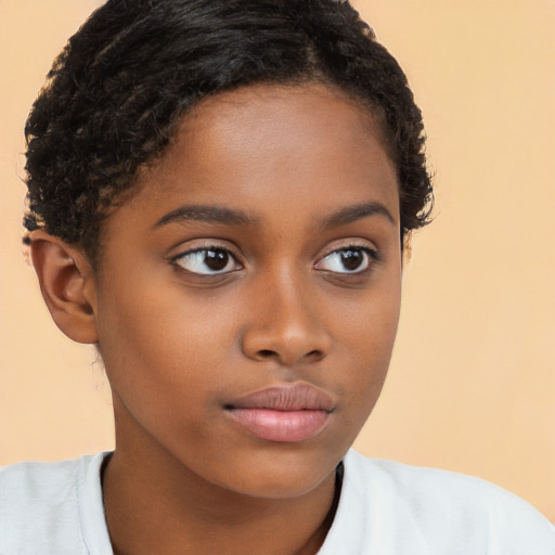 Neutral black young-adult female with short  brown hair and brown eyes