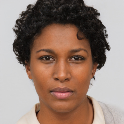 Neutral latino young-adult female with short  brown hair and brown eyes