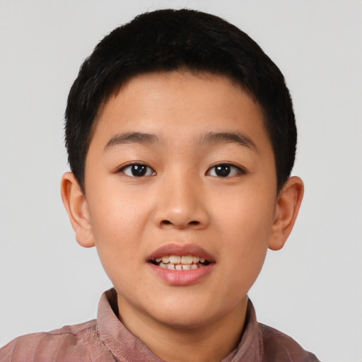 Joyful latino young-adult male with short  brown hair and brown eyes