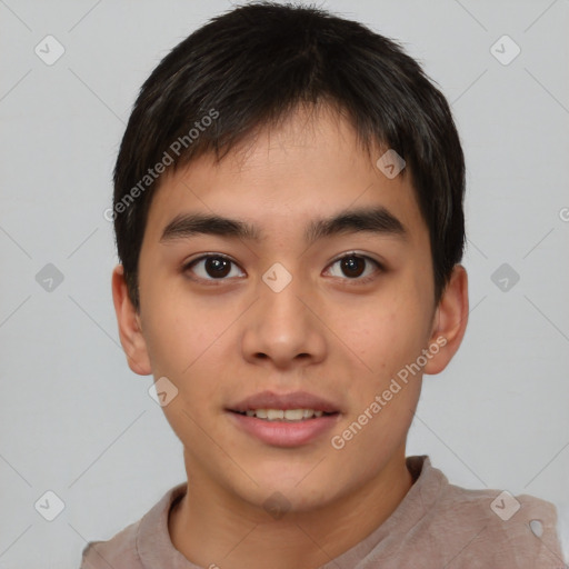 Neutral asian young-adult male with short  brown hair and brown eyes