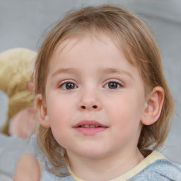 Neutral white child female with medium  brown hair and blue eyes