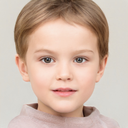 Neutral white child female with short  brown hair and brown eyes