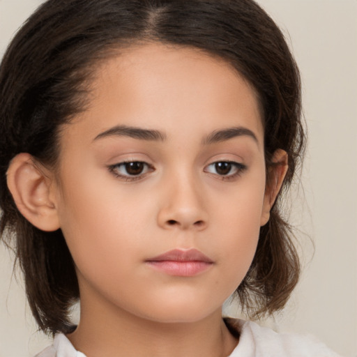 Neutral white child female with medium  brown hair and brown eyes