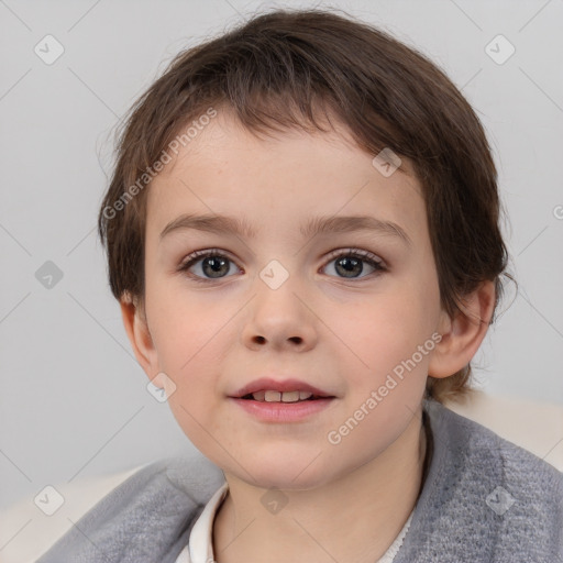 Neutral white child female with short  brown hair and brown eyes