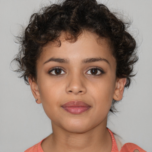Neutral white child female with short  brown hair and brown eyes