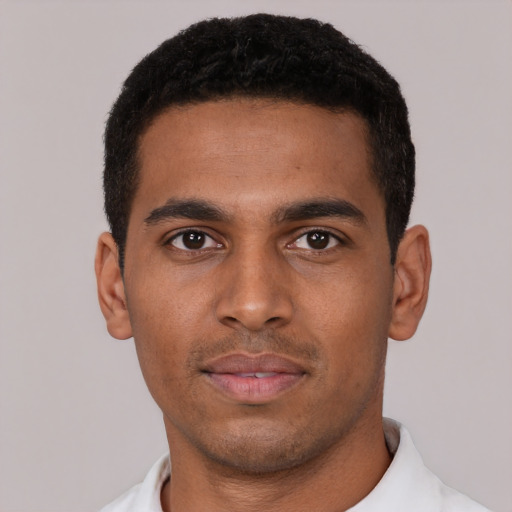 Neutral black young-adult male with short  brown hair and brown eyes