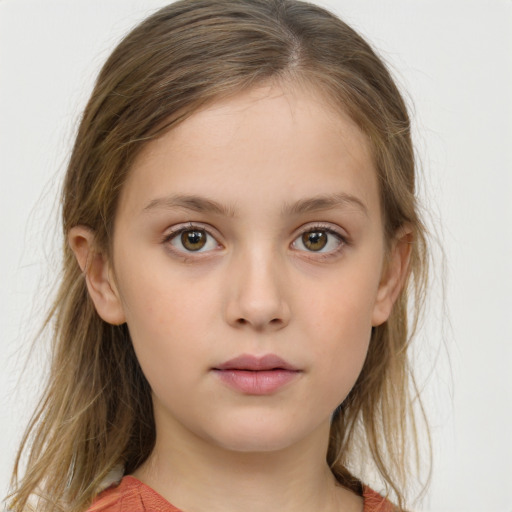 Neutral white child female with medium  brown hair and grey eyes