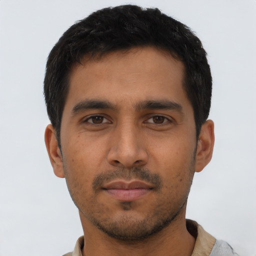 Neutral asian young-adult male with short  brown hair and brown eyes
