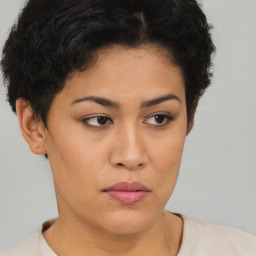 Neutral asian young-adult female with short  brown hair and brown eyes