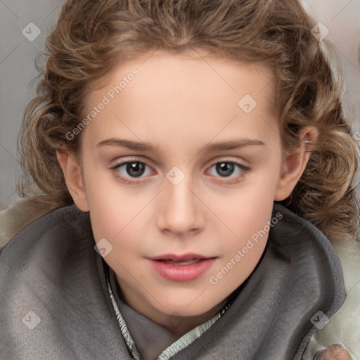 Neutral white child female with long  brown hair and brown eyes