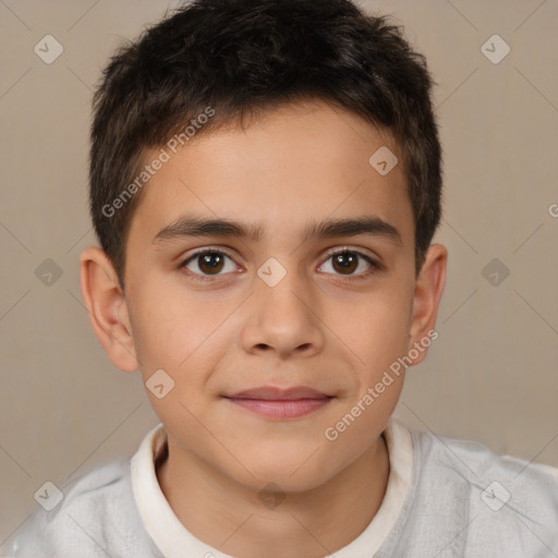 Joyful white child male with short  brown hair and brown eyes