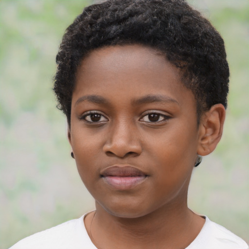 Neutral black child female with short  black hair and brown eyes