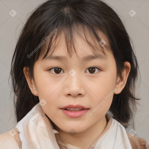 Neutral white child female with medium  brown hair and brown eyes