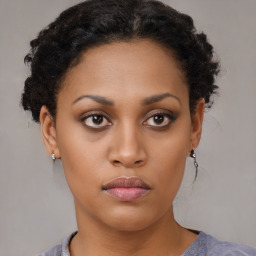 Neutral black young-adult female with short  brown hair and brown eyes