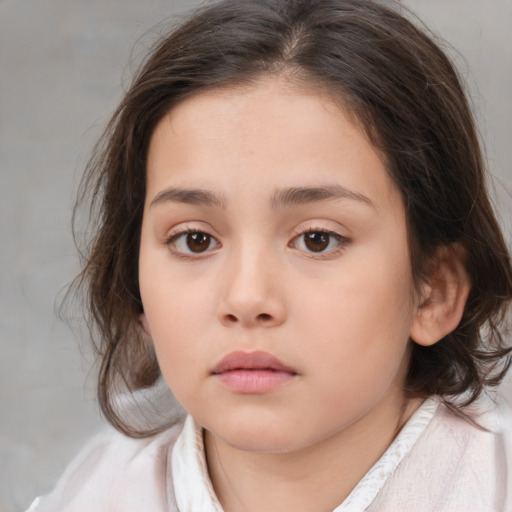 Neutral white child female with medium  brown hair and brown eyes