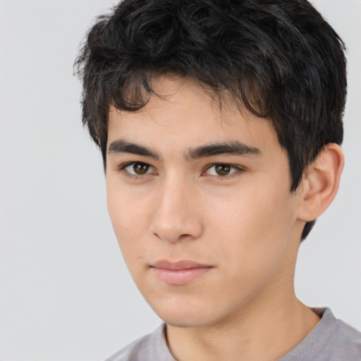 Neutral asian young-adult male with short  brown hair and brown eyes