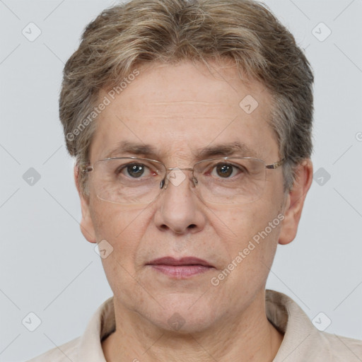 Joyful white middle-aged male with short  brown hair and brown eyes