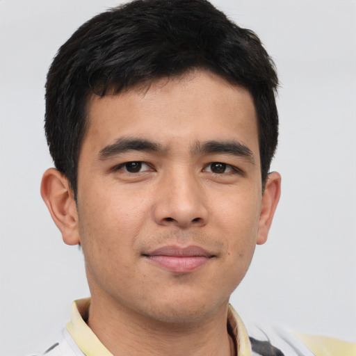 Neutral asian young-adult male with short  brown hair and brown eyes
