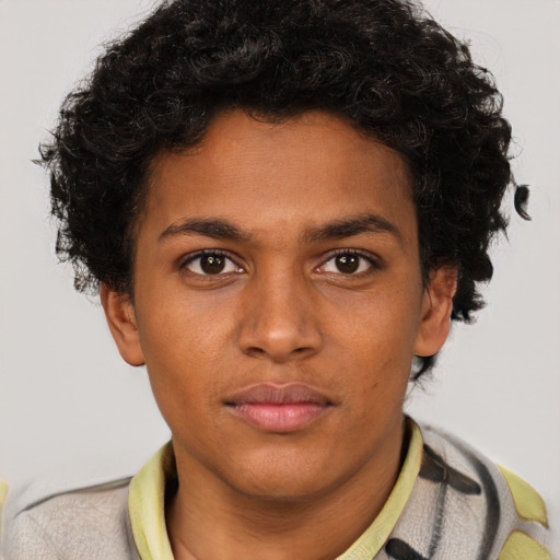Neutral black young-adult male with short  brown hair and brown eyes