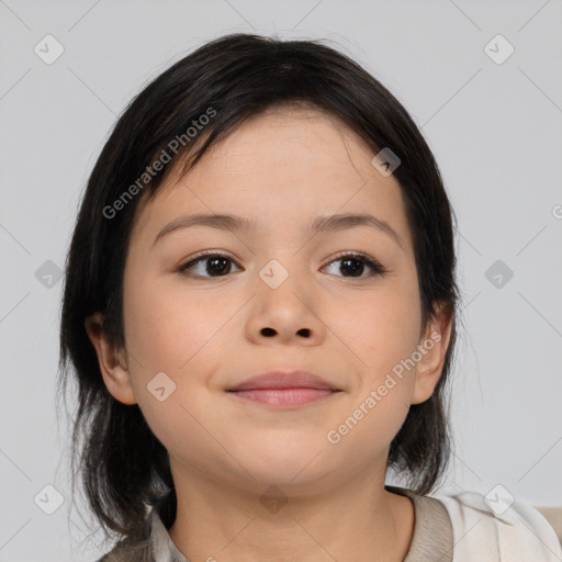 Neutral asian young-adult female with medium  brown hair and brown eyes