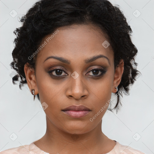 Neutral black young-adult female with short  brown hair and brown eyes