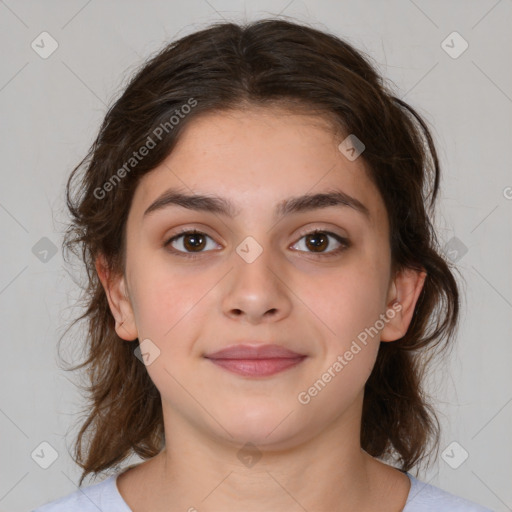 Neutral white child female with medium  brown hair and brown eyes