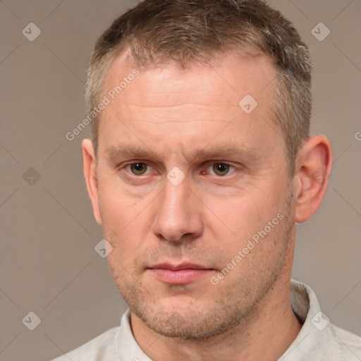 Neutral white adult male with short  brown hair and brown eyes