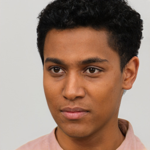 Neutral black young-adult male with short  brown hair and brown eyes