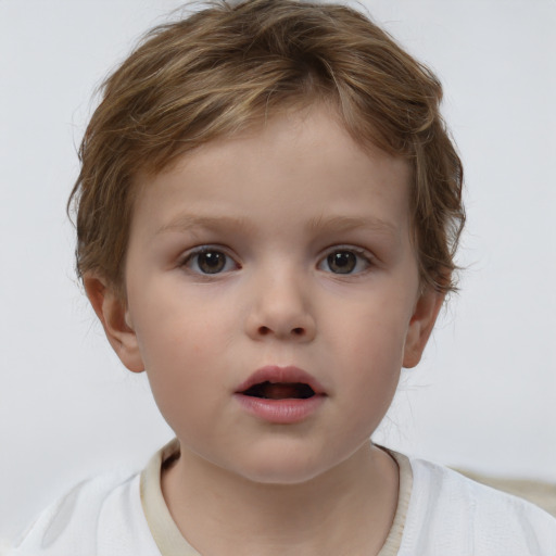 Neutral white child female with short  brown hair and brown eyes